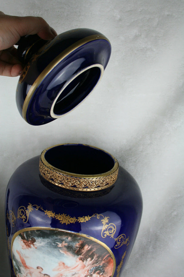 XL Vtg cobalt blue porcelain Vase marked 1960's