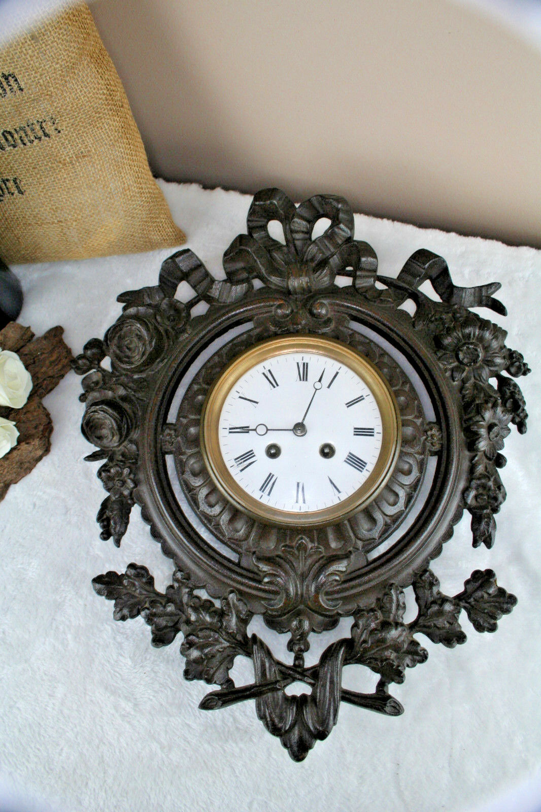 French vtg Wall Cast iron clock louis XVI decor 1960's