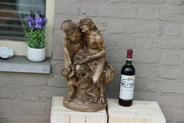 huge antique terracotta Faun Bacchus nymph Statue group after CLODION marked