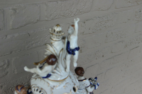 XXL German SCHIERHOLZ Plaue porcelain lidded Vase putti victorian lady marked