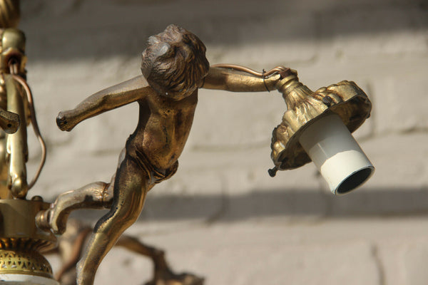 Unusual rare French bronze antique 4 putti angels Chandelier lamp