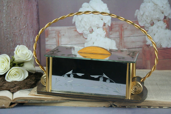 French ART DECO cookie jar biscuit box 1950 Venetian murano glass etched