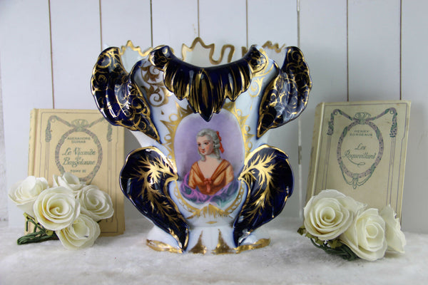 French Vieux paris Victorian lady portrait Centerpiece Vase 1900