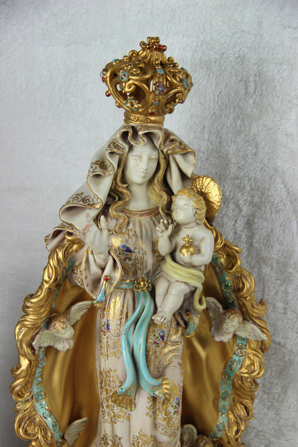 Large PAttarino School Madonna jesus putti angels statue terracotta italian 60s