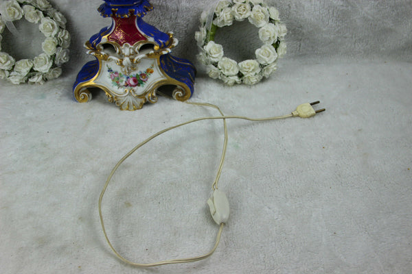 Antique French vieux old paris porcelain vase romantic dog scene floral Lamp