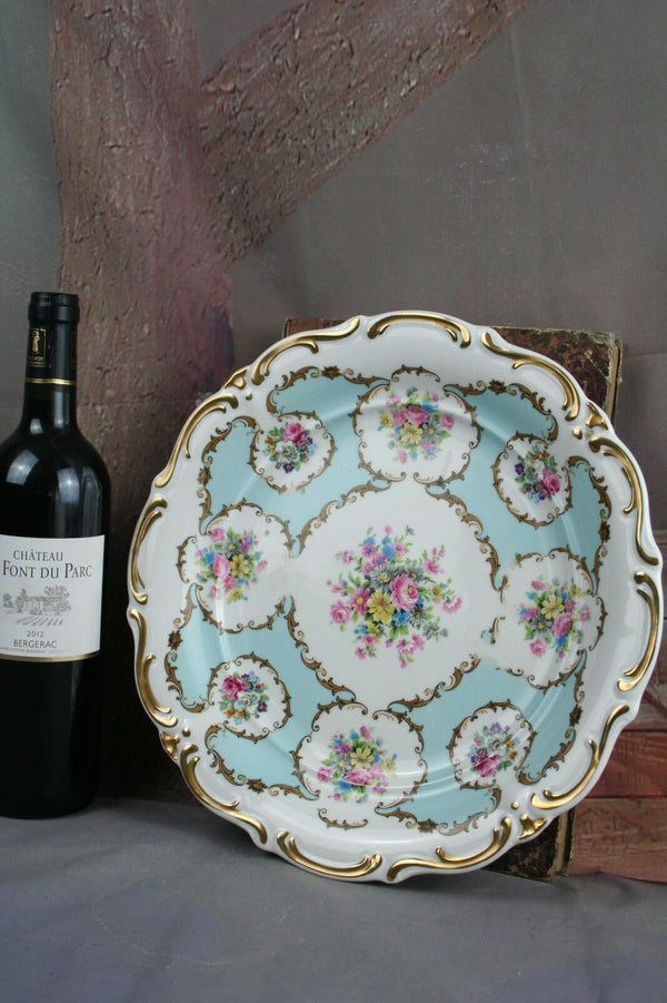 XL French porcelain plate floral decor marked made in Limoges 1930's