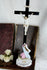 French Antique Crucifix holy water font vieux andenne porcelain 19thc