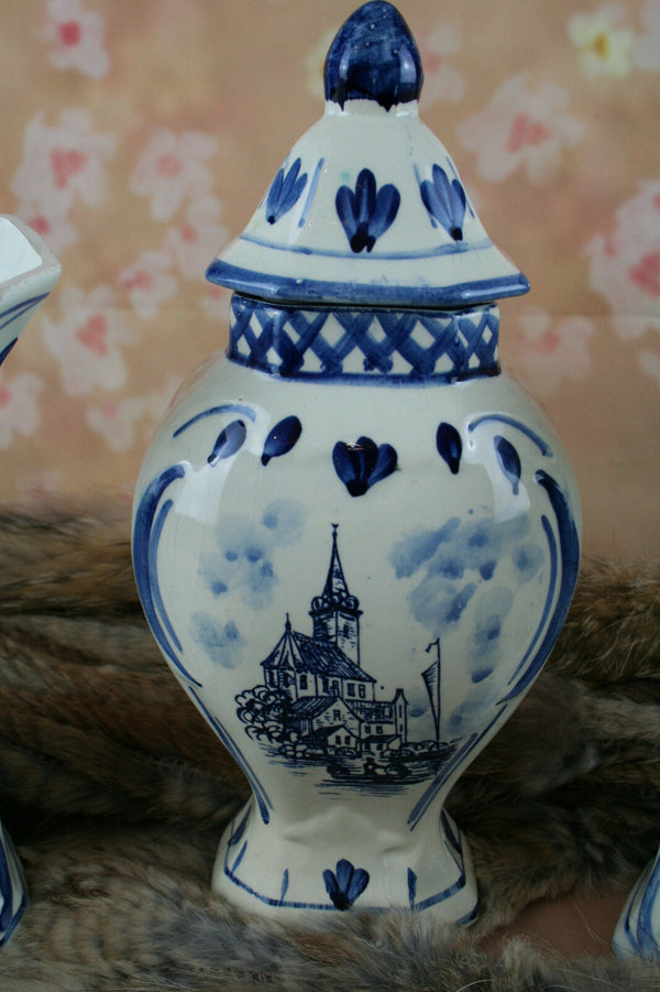 DELFT Dutch porcelain  Mantel set garniture VASES ( 3 pcs ) all marked