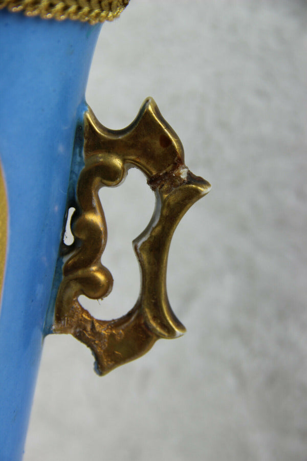 Antique French vieux paris porcelain floral lamp pastel blue