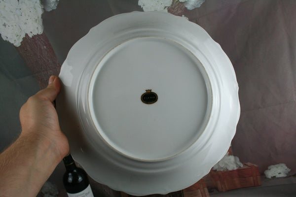 XL French porcelain plate floral decor marked made in Limoges 1930's