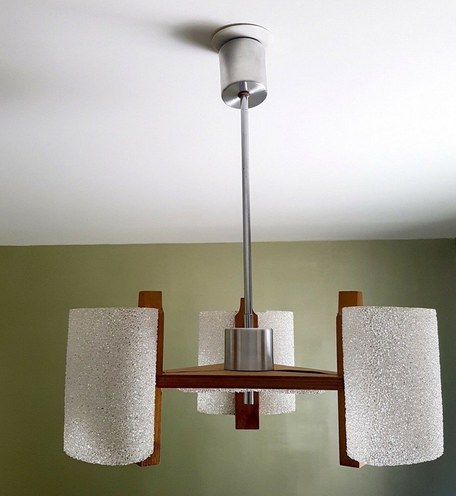 Mid century Scandinavian Wood / Perspex Shades chandelier pendant