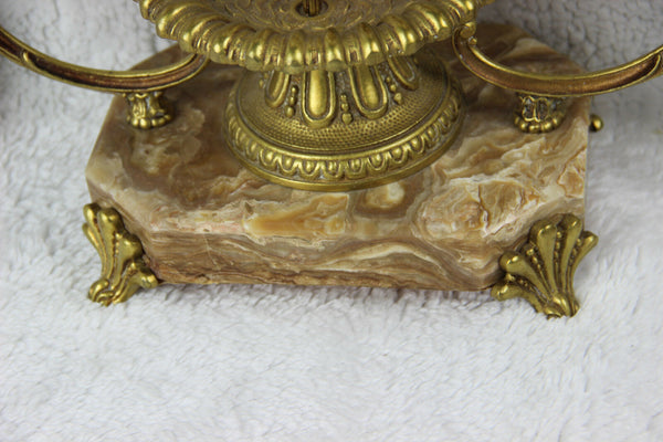 PAIR French empire bronze marble lion swan animal candle holders candlestick