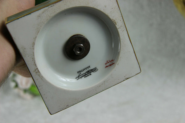 PAIR French Limoges PILLIVUYT marked porcelain Floral vases swan handles