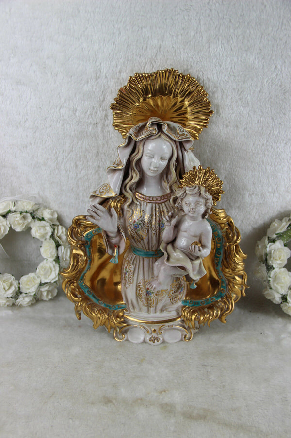 Stunning Religious Pattarino school Terracotta Madonna child statue italian 60s