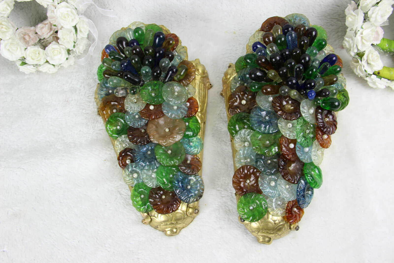 MURANO Venetian hand blown flower grapes wall lights sconces 1970