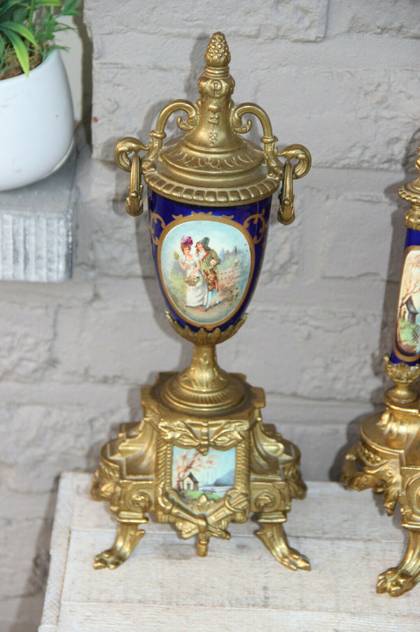 Stunning French Porcelain Clock set urns vases victorian romantic theme