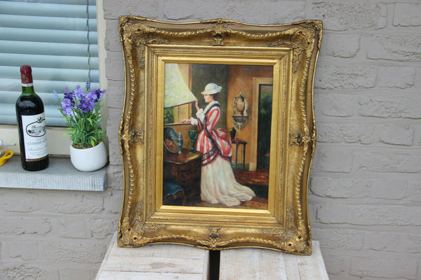 Gorgeous OIL PANEL painting aristocratic lady