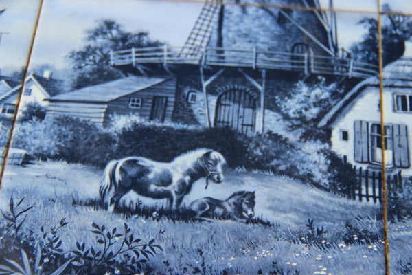 Vintage DELFT Blue white pottery tiles landscape scene serving tray plate