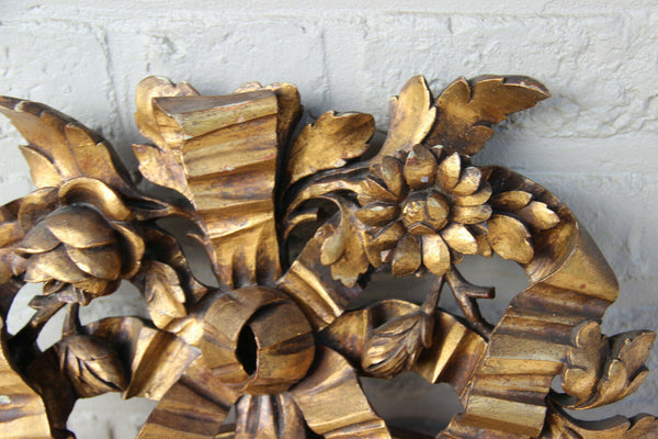 HUGE Antique black forest  Wood carved Wall clock Floral decor rare