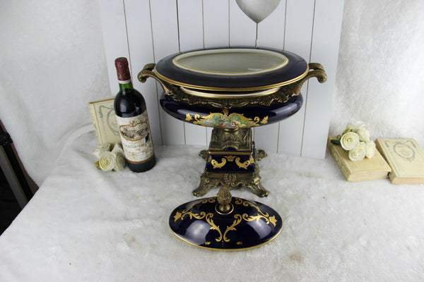 XXL french limoges marked porcelain centerpiece coupe lidded victorian scene