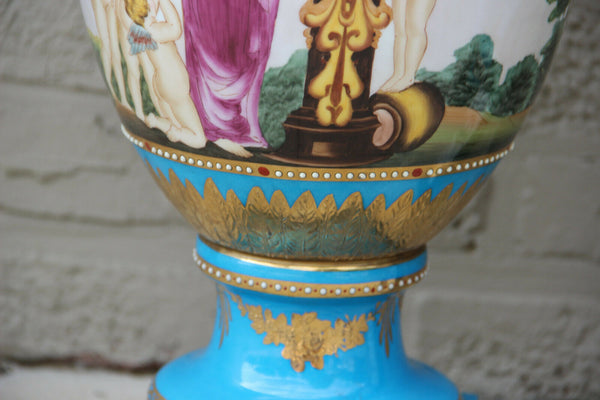 Majestical PAIR French romantic putti  Vases in sevres porcelain marble base