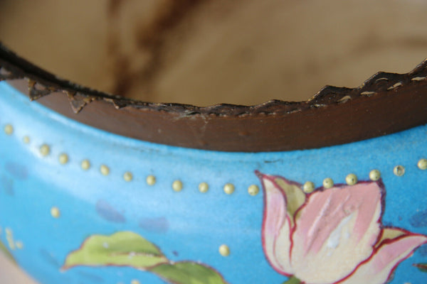 HUGE Antique Art nouveau ceramic barbotine enamel Planter jardiniere Floral
