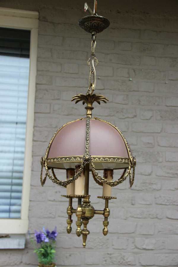 Vintage French bouillotte Metal Brass Chandelier pendant lamp light