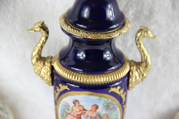 Vintage French limoges porcelain victorian scene swan handles table lamp