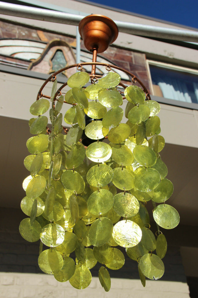 Vintage 1970 French Retro green shell verner panton design chandelier pendant