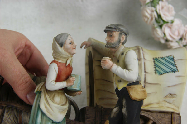 Italian vintage capodimonte porcelain figurine group donkey coach