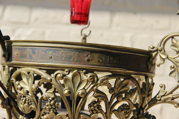 19thc XL Religious altar french bronze Church Chandelier sanctuary pendant
