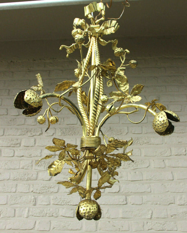 Rare Antique french Art nouveau Chestnut floral bronze chandelier