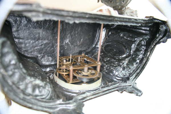 French spelter bronze Clock set Vases urns garniture 1960's art nouveau lady fig