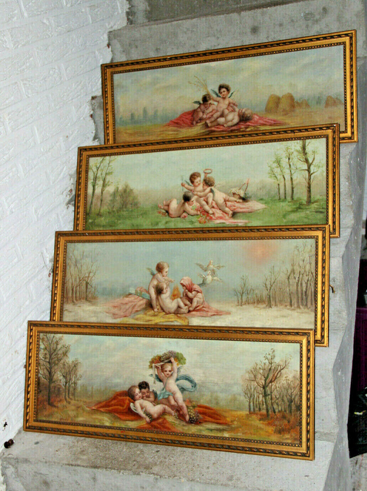 Top French Antique set 4 oil canvas Painting Putti angels  4 Seasons