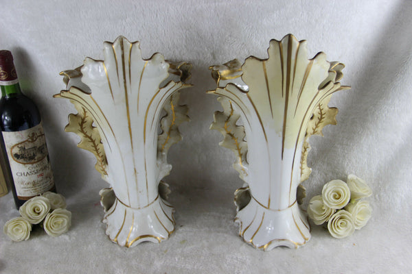 PAIR antique rare Vieux paris Vases japanese figurines geisha floral 19thc