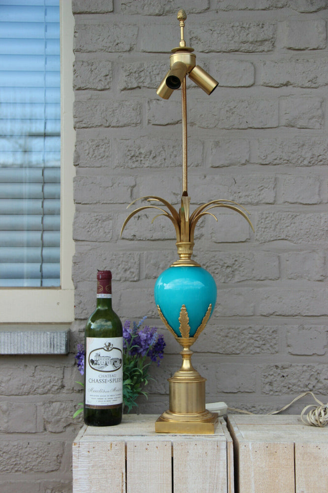 Hollywood regency BOULANGER brass opaline palm tree leaves Lamp 1970