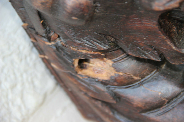 XXL Antique  PAIR oak wood carved hunting table dragon gothic legs figurines n2
