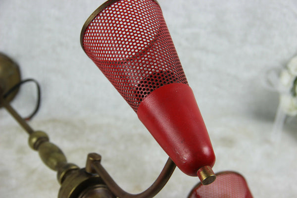 Mid century Retro perforated Metal red 3 arm MATEGOT Design chandelier