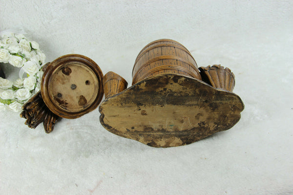 Antique 19thc Black forest wood carved tobacco smoking set chicken figurine