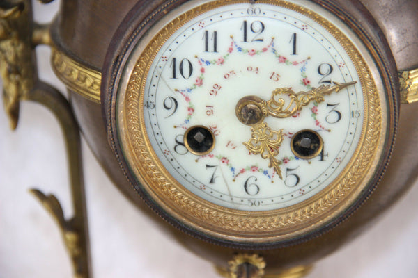 Antique empire French clock set candelabras ram heads paws onyx marble base