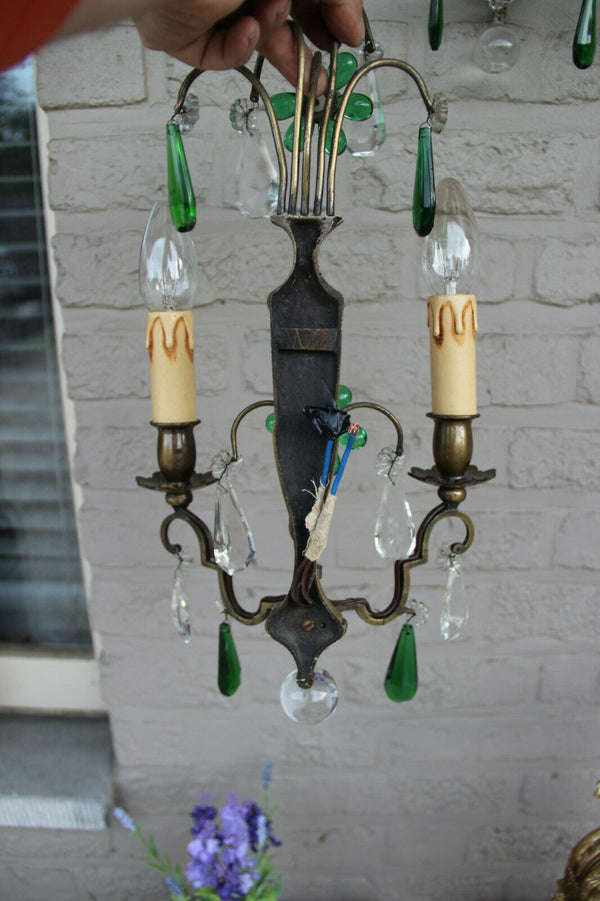 PAIR mid century Maison Bagues daisy flower glass drops sconces wall lights 1960