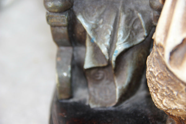 Antique French Religious chalkware polychrome statue madonna jesus john baptist