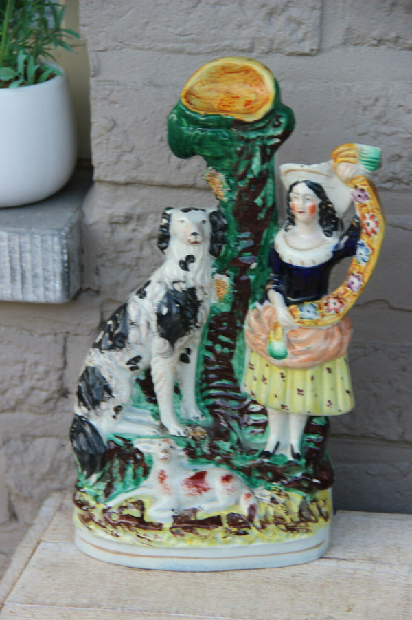 Antique victorian STAFFORDSHIRE pottery Statue dog
