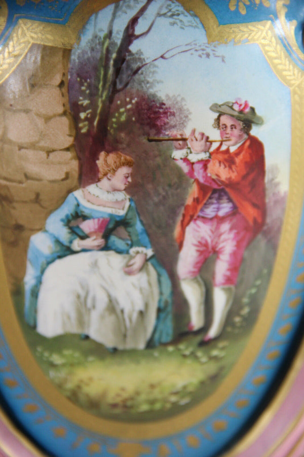 Pair antique French sevres porcelain vases romantic decor marked 19thc