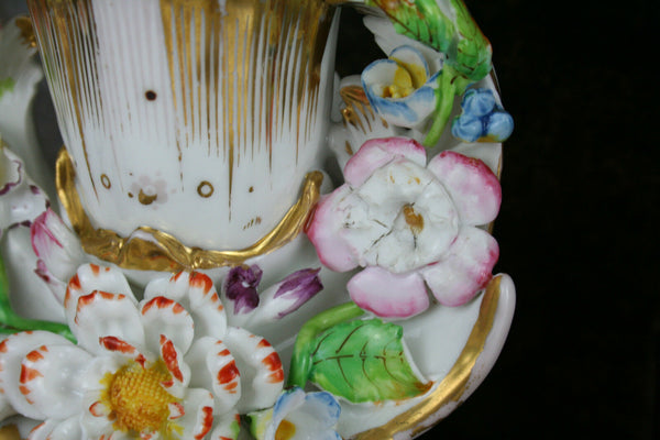 PAIR VIEUX paris porcelain 19thc French Vases Majolica flowers Attr. jacob petit