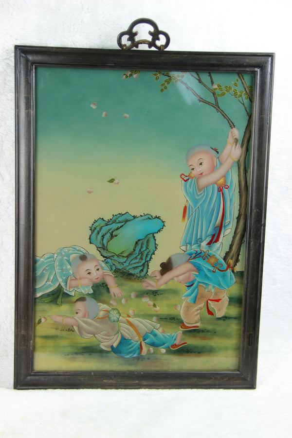 Chinese EGLOMISE Reverse glass painting children