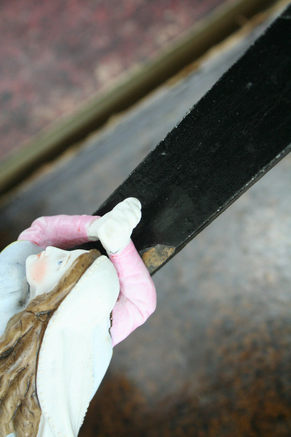 French Antique Crucifix holy water font vieux andenne porcelain 19thc