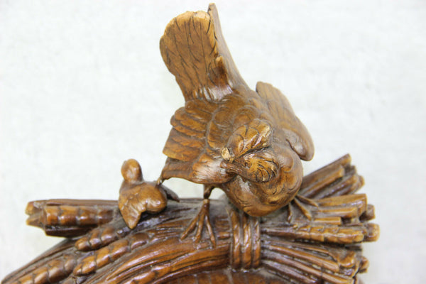 Antique 19thc Black forest wood carved tobacco smoking set chicken figurine