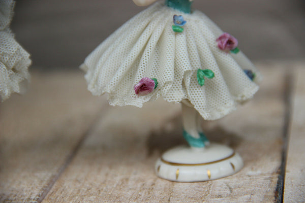 PAIR German marked dresden  Muller volkstedt porcelain lace group figurine