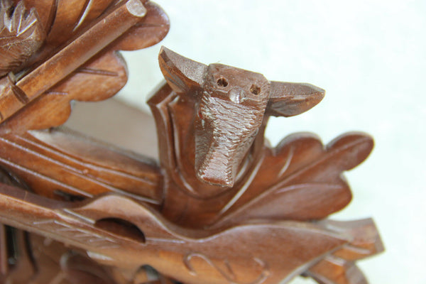 Vintage german cuckoo Wood carved black forest hunt theme Clock wall